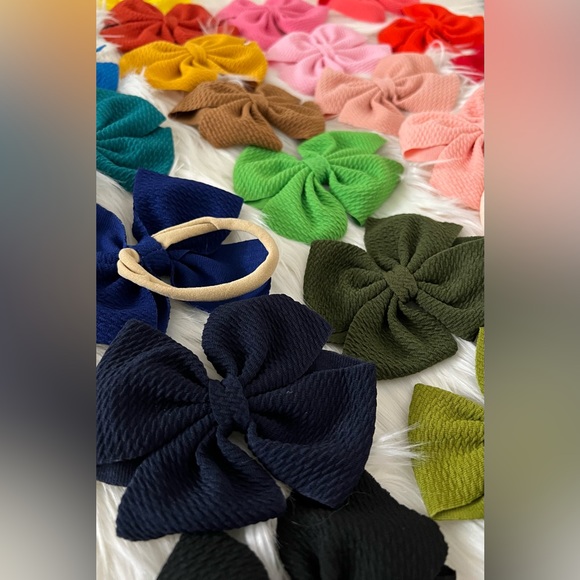 🎀NEW 30 - 5.5” INCH BOHO WAFFLE BOWS W ALLIGATOR CLIPS OR PONYTAIL/HEADBAND! - Picture 6 of 7